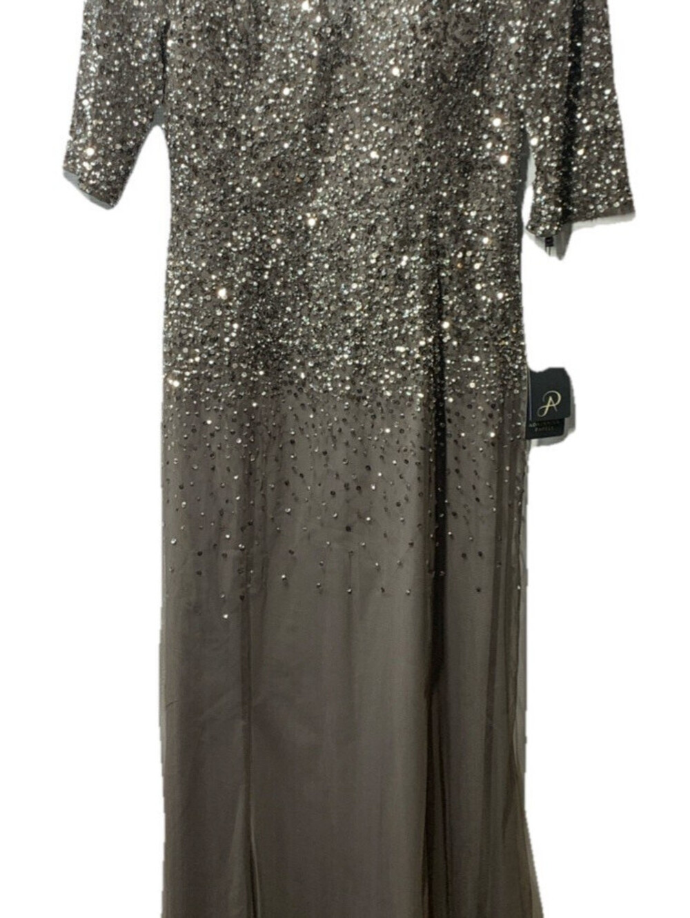 Adrianna Papell Women's Light Sliver Beaded Illusion Column Evening Gown Size 10